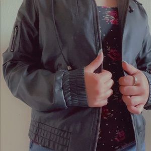 Black faux leather Pink Envelope jacket- size large